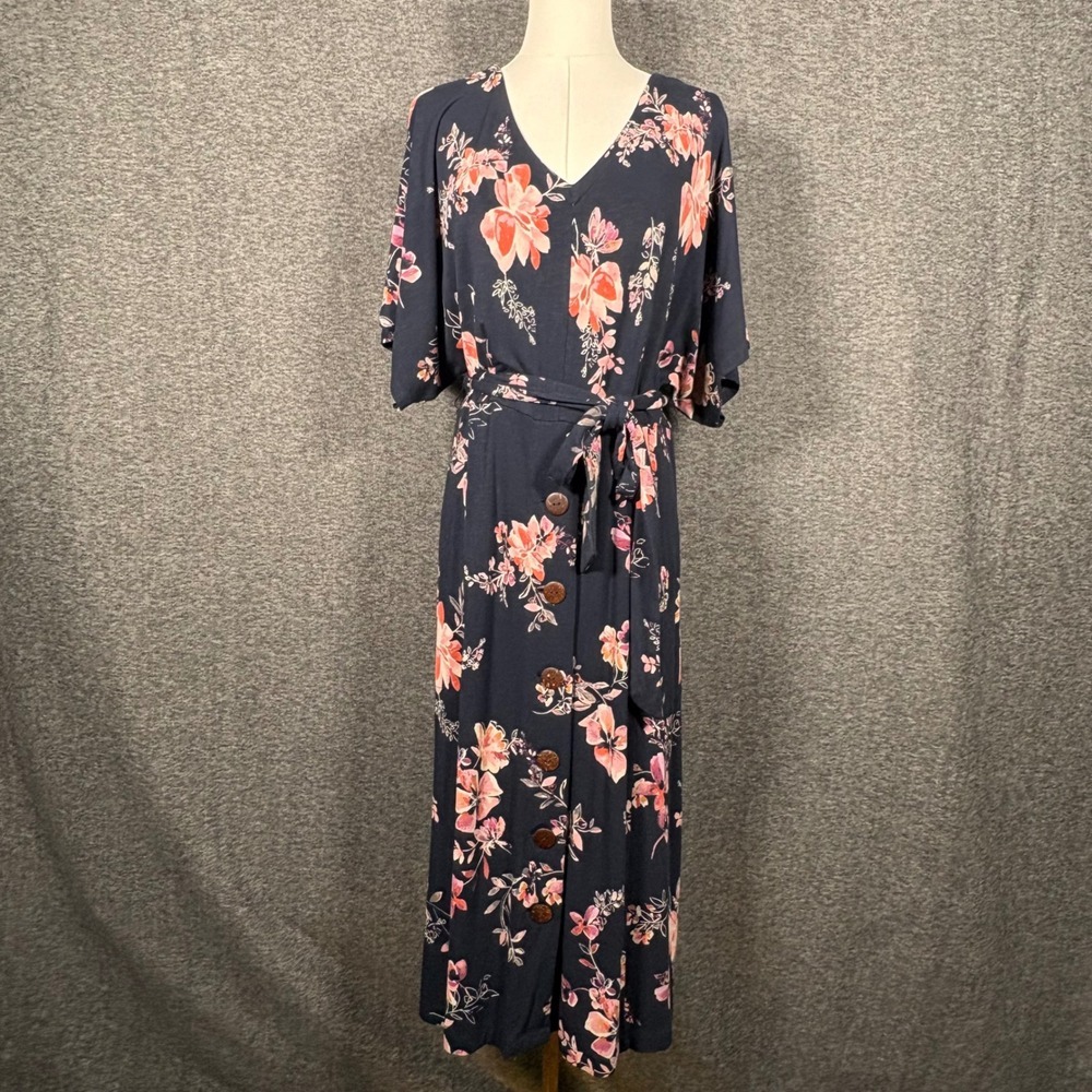 J.Jill Botanical Brunches Navy Blue Floral Button Front Midi Dress Medium - Picture 3 of 16